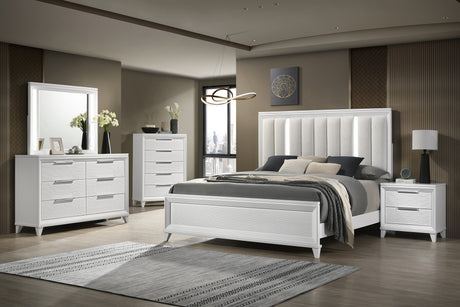 Contemporary Queen Size Bed 2xNightstand 3pc Set Panel Bed Upholstered Cushion LED Lights Headboard White Finish Wooden Solid Wood Furniture - sold by Home Elegance USA