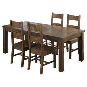 Mina Rustic Golden Brown 5-Piece Dining Table Set with Wooden Chairs in Warm Wood Tones, 78.75 Inches Long