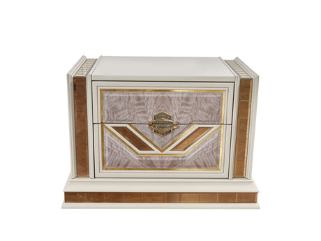 Omari Modern Style 2-Drawer Night stand Made with Wood and Gold Accents in Beige      same asG150109298  (NJ inventory)