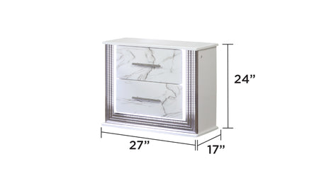 Desire Queen 4-Piece Bedroom Set – LED Upholstered Bed, Marble-Finished Storage, and Metallic Trim for a Sophisticated Contemporary Retreat(CA INVENTORY) - sold by Home Elegance USA