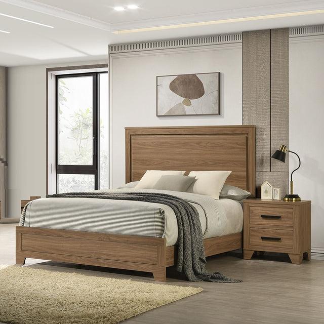 Walnut / Chestnut 3pc Set Est King Size Bed 2x Nightstands Panel HB Bedroom Furniture Wooden Transitional