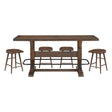 Brown Finish 5pc Counter Height Furniture Set Table w Metal Footrest and 4x Stools Sturdy Wood Frame Classic Aesthetic
