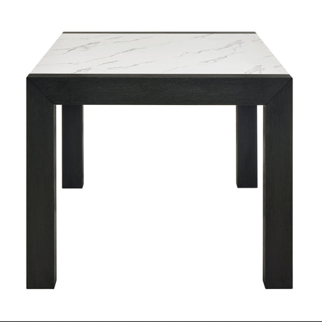 6pc Dining Set Contemporary Style White Faux Marble Rectangular Table Full Back Upholstered Chairs Bench Light Gray Black Finish Dining Room Wooden Furniture - sold by Home Elegance USA