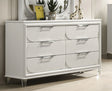 Contemporary Glam Pearl White 1pc Dresser Acrylic Handles Embossed Panels English Dovetails Hidden Jewelry Drawers Dresser
