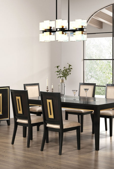 7pc Dining Set Contemporary Espresso Dining Table Glass Insert Top 6x Chairs Wooden Kitchen Dining Room Furniture - sold by Home Elegance USA