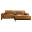 Kerrville Tan Leather Right Sectional Sofa with Mid-Century Modern Design, Genuine Top Grain Leather, Walnut-Finished Wood Legs, 98-Inch Width - sold by Home Elegance USA