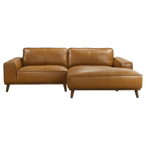 Kerrville Tan Leather Right Sectional Sofa with Mid-Century Modern Design, Genuine Top Grain Leather, Walnut-Finished Wood Legs, 98-Inch Width - sold by Home Elegance USA