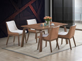 Modern Contemporary Walnut Finish 5pc Dining Set Rectangle Table and 4x Wingback Side Chairs Retro Style Dining Furniture