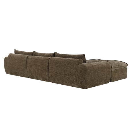 116'' Fully Compressed Sofa with High Density Foam, Integrated Backrest&Seat Cushion, Decorative Edging, Legless Design without Frame, No Assembly Required, Free Combination, Particle Chenille - sold by Home Elegance USA