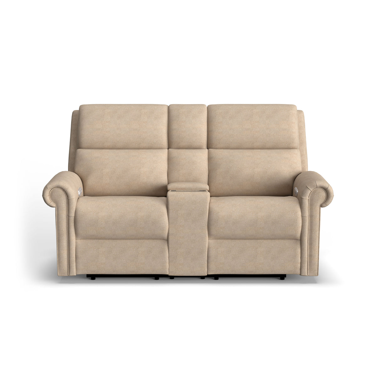 Bernard Power Fabric Reclining Loveseat With Console, Power Headrest, & Lumbar | Flexsteel