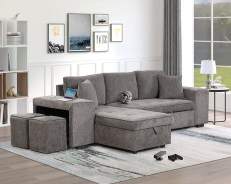 104.5' Modern L-Shape 3 Seat Reversible Sectional Couch, Pull Out Sleeper Sofa with Storage Chaise and 2 Stools for Living Room Furniture Set,Knox Charcoal (old sku:SG000431AAA) - sold by Home Elegance USA
