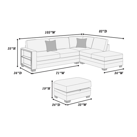 3-Piece Reversible Sectional w Ottoman Functional Storage Sofa w Shelf Reversible Chaise Storage Ottoman Living Room Furniture - sold by Home Elegance USA