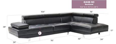 Riveredge G448-SC Sectional  ( Without Ottoman) , BLACK - sold by Home Elegance USA