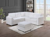 Beautiful 4-Piece Sectional Set W/ Ottoman Milk Color One Arm Loveseat Corner Wedge Corduroy Upholstered Plush Couch