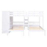 Full-Over-Twin-Twin Bunk Bed with Shelves, Wardrobe and Mirror, White - Home Elegance USA