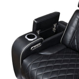 Fairway Power Recliner in Black Faux Leather, LED Lighting | Homelegance