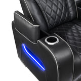 Sofá reclinable eléctrico Fairway de dos plazas en piel sintética negra con iluminación LED | Homelegance