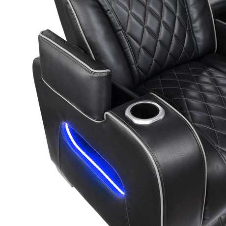 Fairway Power Reclining Loveseat in Black Faux Leather, LED Lighting | Homelegance - sold by Home Elegance USA