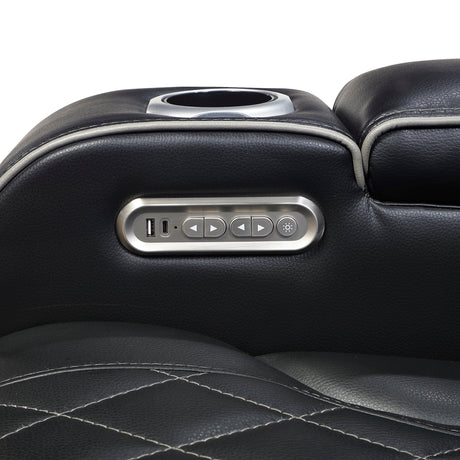 Fairway Power Recliner in Black Faux Leather, LED Lighting | Homelegance - sold by Home Elegance USA