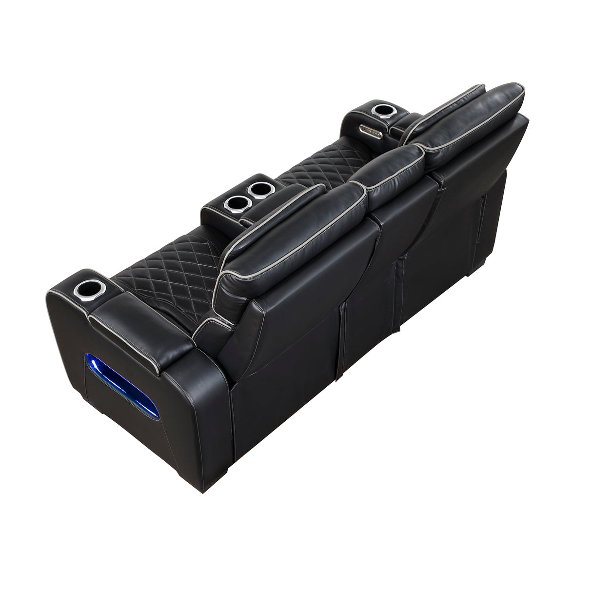 Sofá reclinable eléctrico Fairway de dos plazas en piel sintética negra con iluminación LED | Homelegance