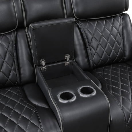 Fairway Power Reclining Loveseat in Black Faux Leather, LED Lighting | Homelegance - sold by Home Elegance USA