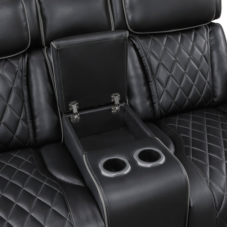 Fairway 2-Piece Power Reclining Sofa & Loveseat in Black Faux Leather | Homelegance - sold by Home Elegance USA