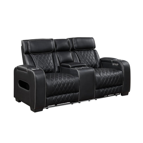 Fairway Power Reclining Loveseat in Black Faux Leather, LED Lighting | Homelegance - sold by Home Elegance USA