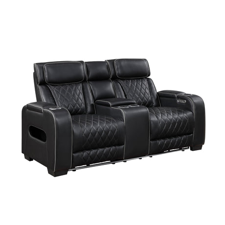 Fairway 2-Piece Power Reclining Sofa & Loveseat in Black Faux Leather | Homelegance - sold by Home Elegance USA