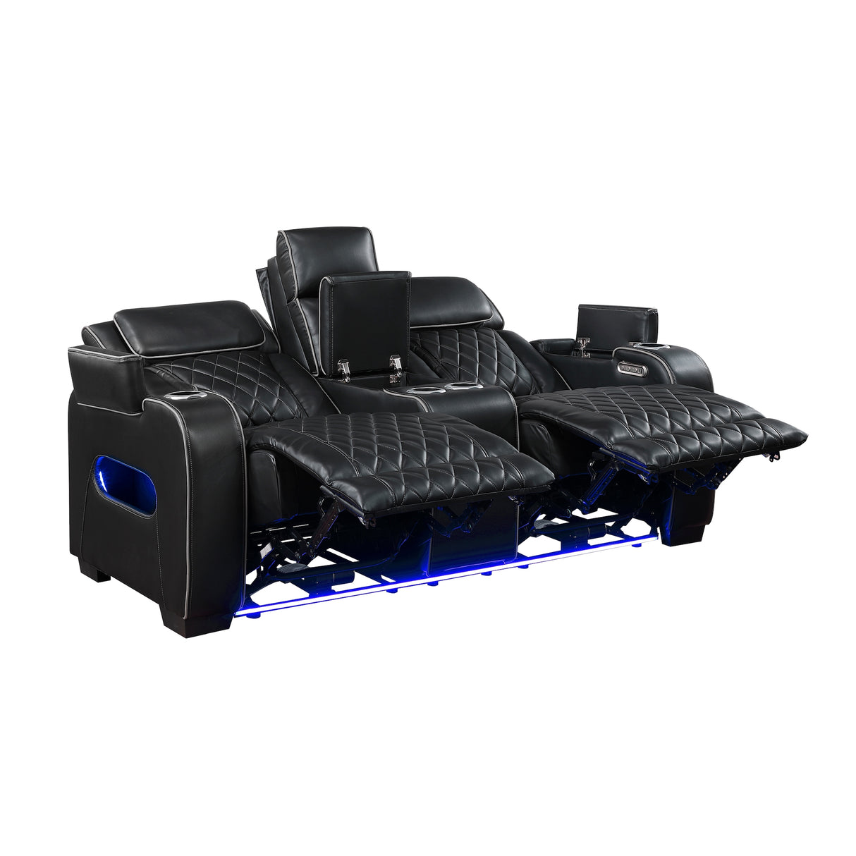 Sofá reclinable eléctrico Fairway de dos plazas en piel sintética negra con iluminación LED | Homelegance