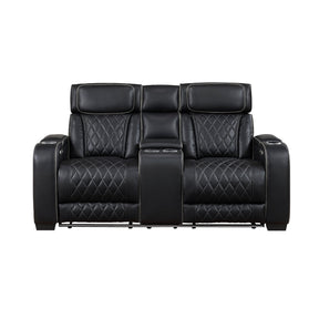 Fairway Power Reclining Loveseat in Black Faux Leather, LED Lighting | Homelegance - sold by Home Elegance USA