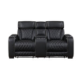Fairway 2-Piece Power Reclining Sofa & Loveseat in Black Faux Leather | Homelegance - Home Elegance USA