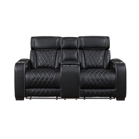 Fairway 2-Piece Power Reclining Sofa & Loveseat in Black Faux Leather | Homelegance - sold by Home Elegance USA