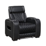Fairway Power Recliner in Black Faux Leather, LED Lighting | Homelegance