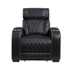 Fairway Power Recliner in Black Faux Leather, LED Lighting | Homelegance - sold by Home Elegance USA