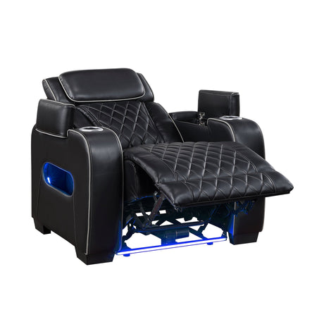 Fairway Power Recliner in Black Faux Leather, LED Lighting | Homelegance - sold by Home Elegance USA