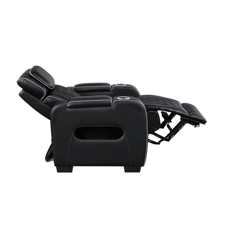 Fairway Power Recliner in Black Faux Leather, LED Lighting | Homelegance - sold by Home Elegance USA
