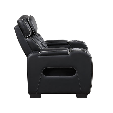 Fairway Power Recliner in Black Faux Leather, LED Lighting | Homelegance - sold by Home Elegance USA