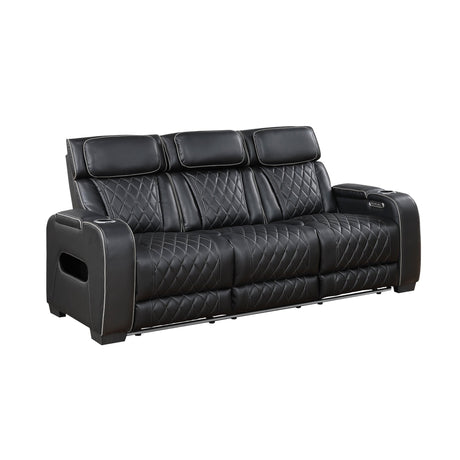 Fairway 3-Piece Power Reclining Sofa, Loveseat & Chair Set in Black Faux Leather | Homelegance - sold by Home Elegance USA