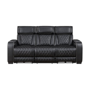 Fairway Power Reclining Sofa in Black Faux Leather, LED Lighting | Homelegance - sold by Home Elegance USA