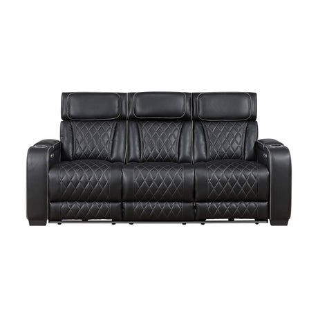 Fairway 2-Piece Power Reclining Sofa & Loveseat in Black Faux Leather | Homelegance - sold by Home Elegance USA