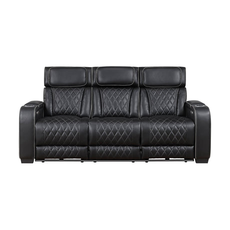 Fairway 3-Piece Power Reclining Sofa, Loveseat & Chair Set in Black Faux Leather | Homelegance - sold by Home Elegance USA