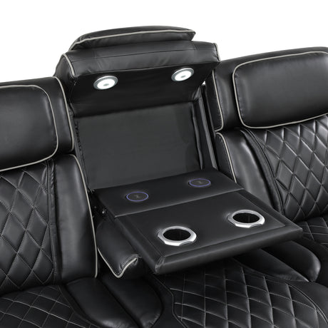 Fairway 2-Piece Power Reclining Sofa & Loveseat in Black Faux Leather | Homelegance - sold by Home Elegance USA
