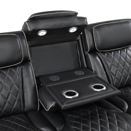 Fairway 3-Piece Power Reclining Sofa, Loveseat & Chair Set in Black Faux Leather | Homelegance - sold by Home Elegance USA