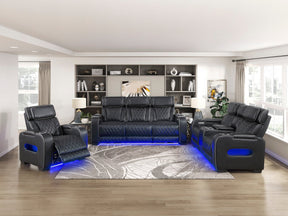Fairway 3-Piece Power Reclining Sofa, Loveseat & Chair Set in Black Faux Leather | Homelegance - sold by Home Elegance USA