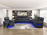Fairway Power Recliner in Black Faux Leather, LED Lighting | Homelegance