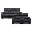 Fairway 2-Piece Power Reclining Sofa & Loveseat in Black Faux Leather | Homelegance - sold by Home Elegance USA