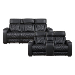 Fairway 2-Piece Power Reclining Sofa & Loveseat in Black Faux Leather | Homelegance - sold by Home Elegance USA