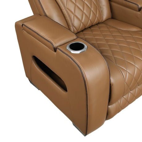 Fairway 2 Piece Power Reclining Sofa and Loveseat Set in Brown Leather | Homelegance - sold by Home Elegance USA