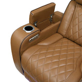 fairway power reclining loveseat brown leather by homelegance 9516BRW-2PWH arm storage details