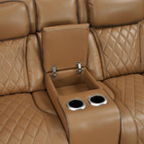 fairway power reclining loveseat brown leather by homelegance 9516BRW-2PWH console